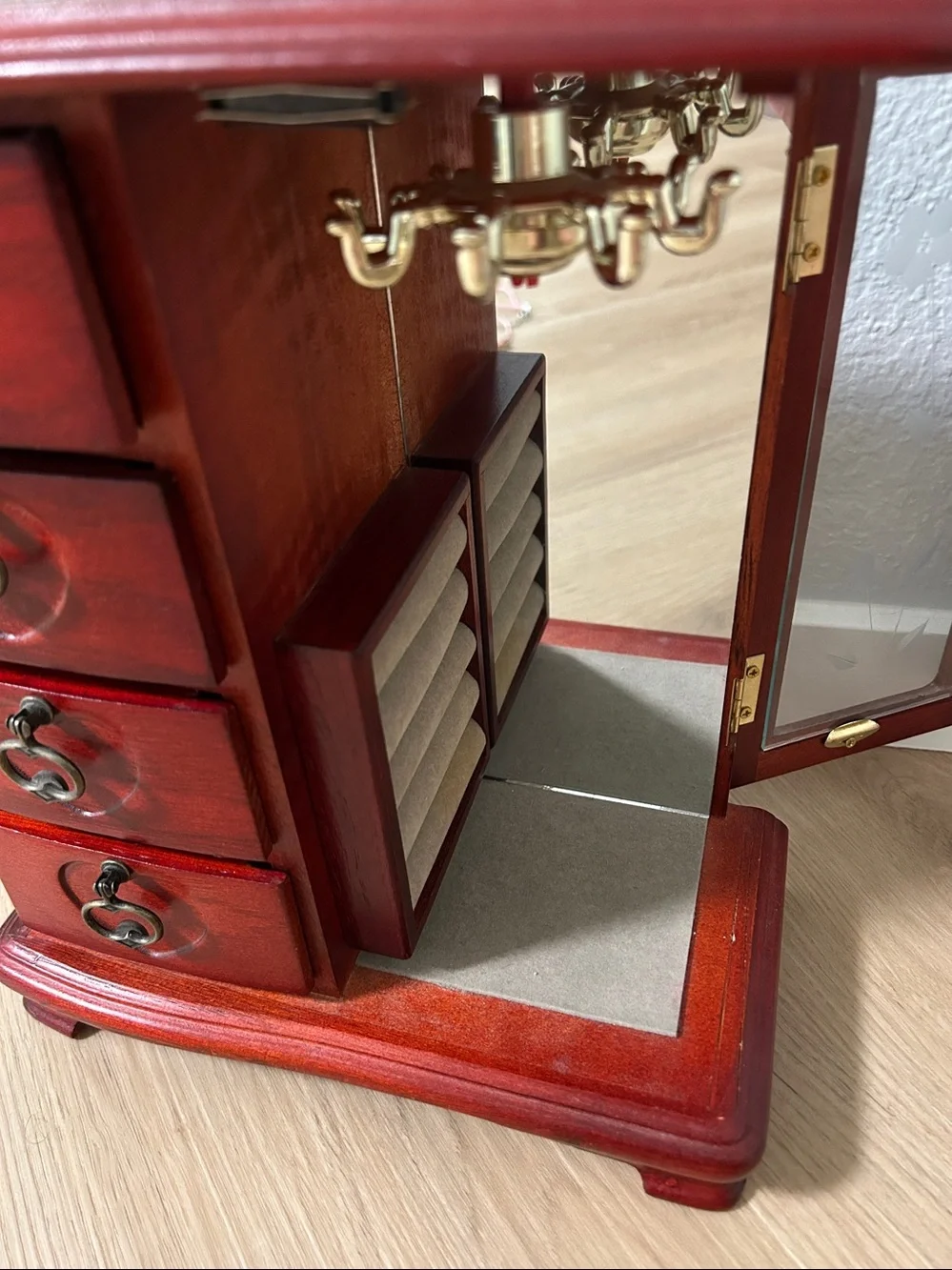 Red Wooden Jewelry Armoire with Glass Door Jewelry Wood Storage Cabinet-Small